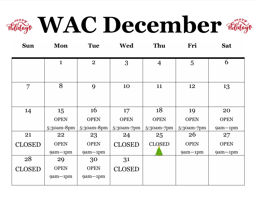WAC December Hours 2025